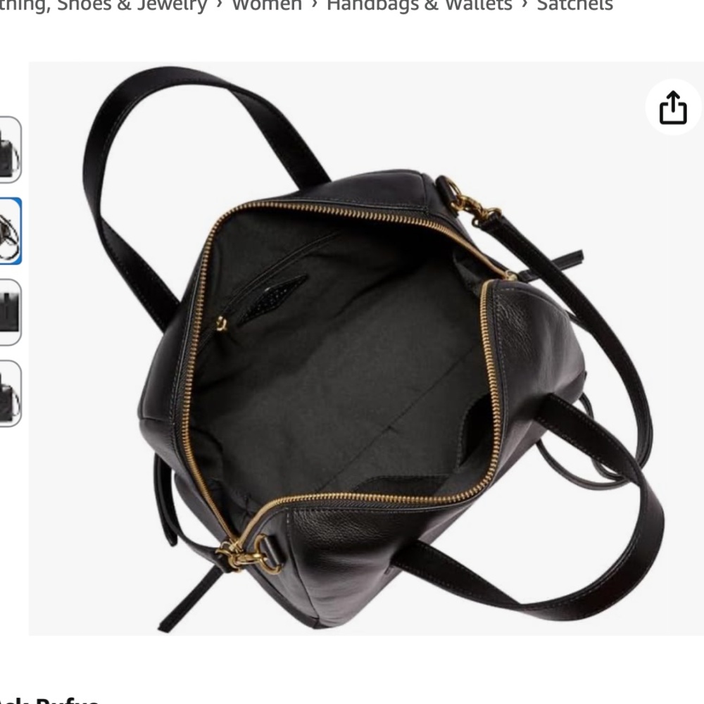 Fossil Black Leather Satchel with Gold Accents - Picture 10 of 11